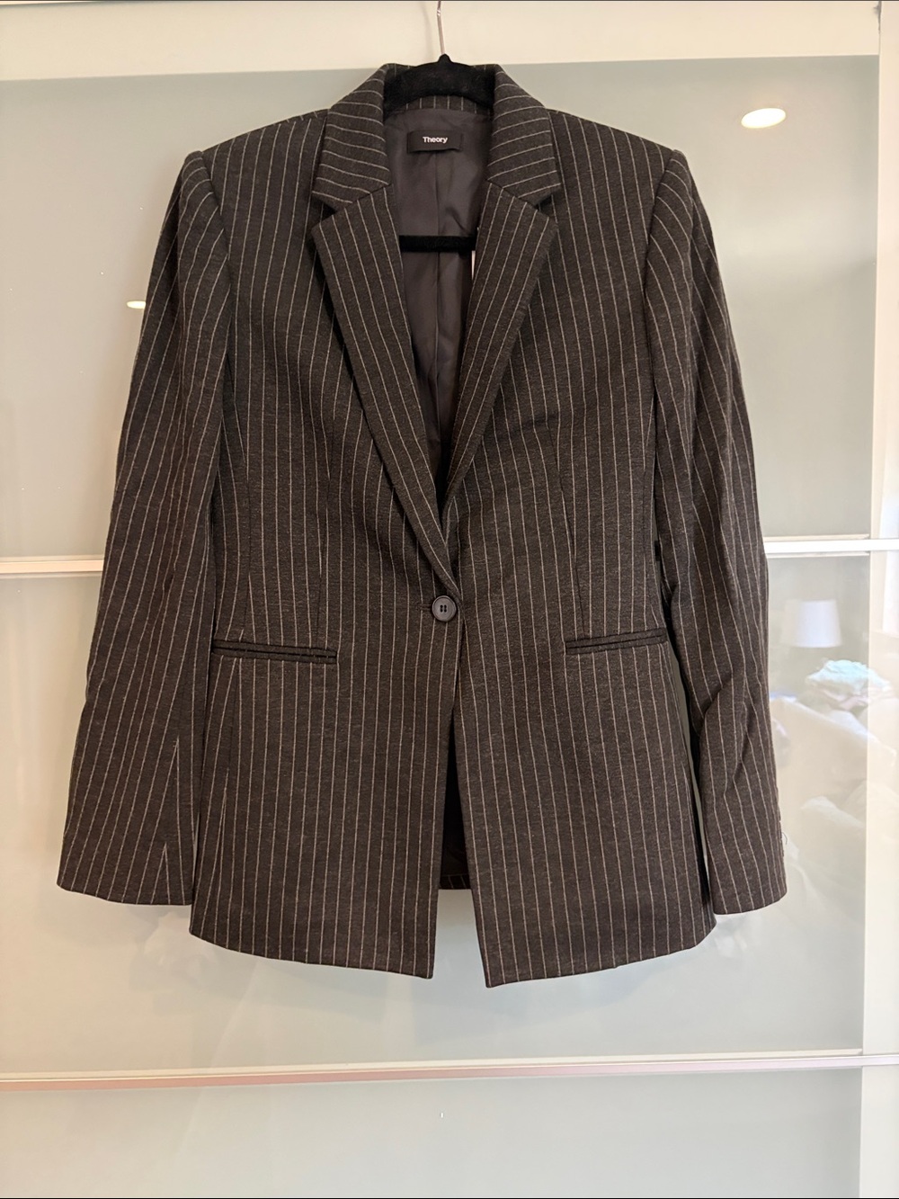 Theory Gray Pinstripe Tailored Blazer